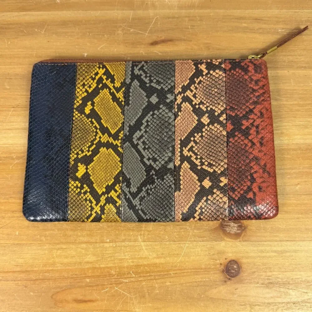 New Madewell The Leather Pouch Clutch: Colorblock Snake Embossed Edition